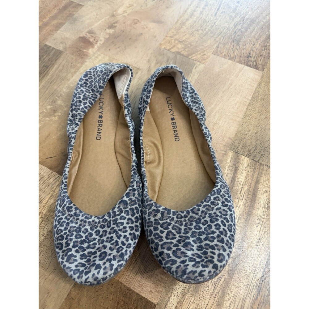 Lucky Brand Gray/Black Animal Print Ballet Flats Slip On Round Toe US 8.5 M